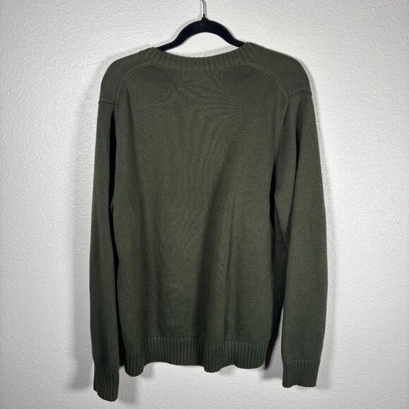 L.L. Bean Green Pullover V-Neck Long Sleeve Knit Preppy Outdoors Cotton Sweater - Picture 3 of 9